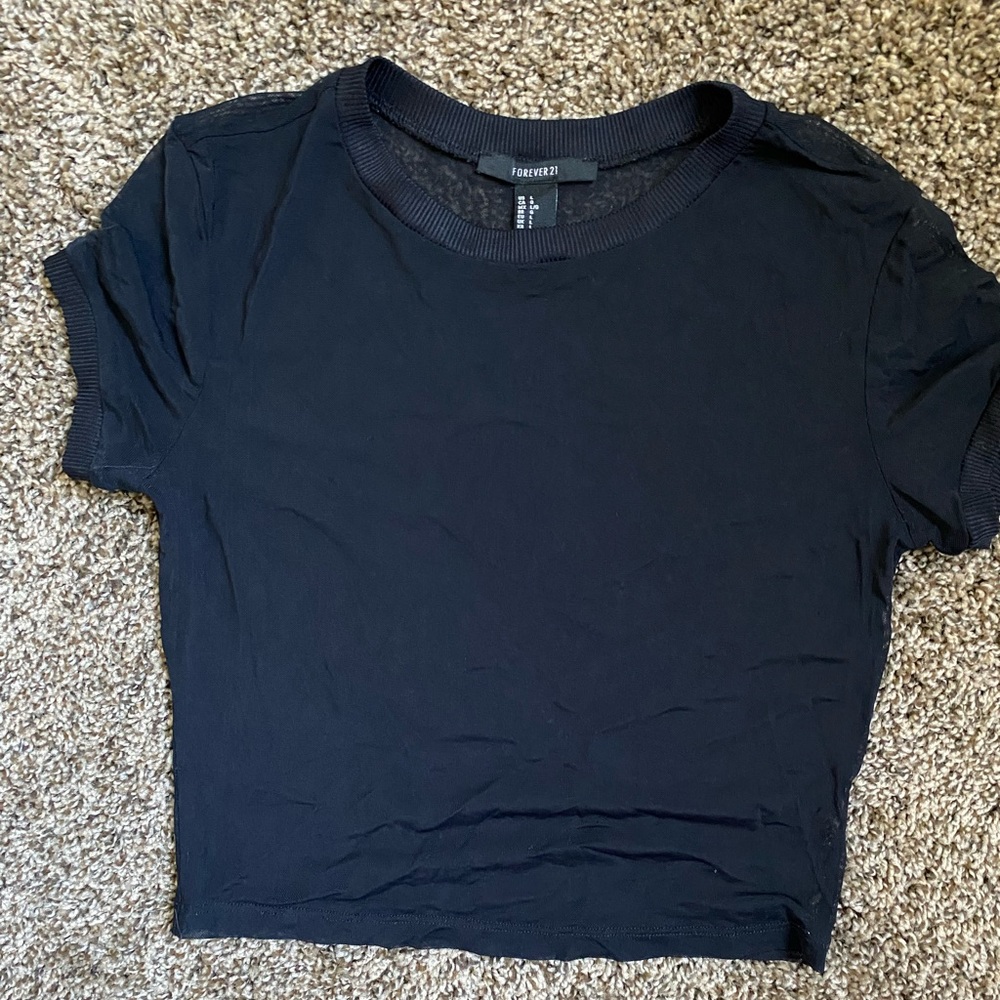 FOREVER 21 BLACK SHEER CROP TOP